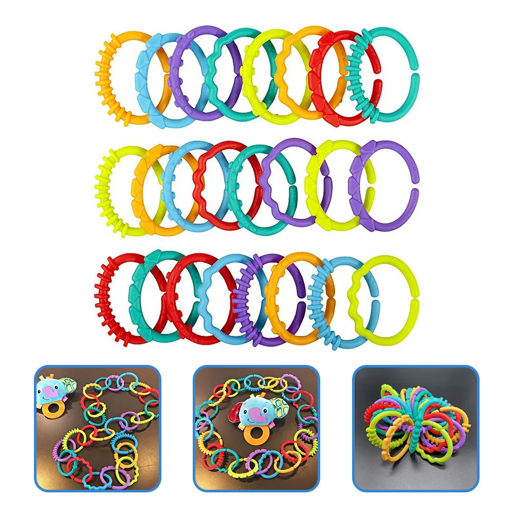 

24pcs Baby Crib Connecting Ring Toys Stroller Hanging Ring Attach Toys Crib Toys