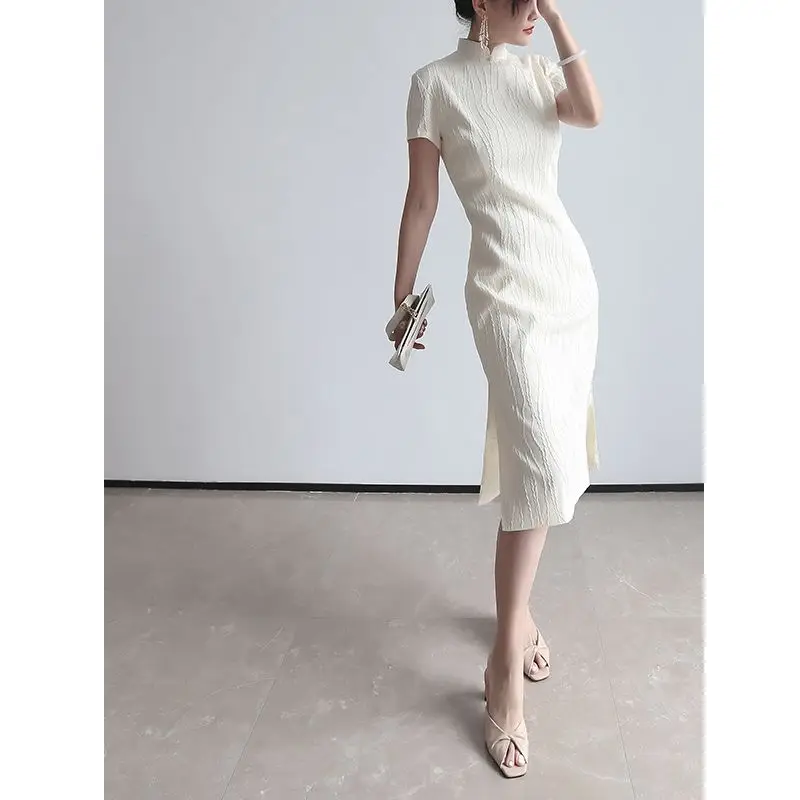 Chinese qipao dress vestidos elegant vintage cheongsam white OL cheongsam dress short sleeve modern qipao chinese dress