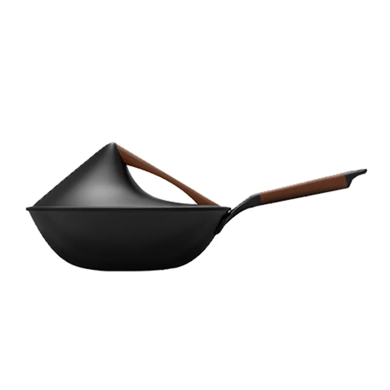 Mocka Meislabang Iron Pot Second-generation Household Round Bottom Wooden Handle Frying Pan, Anti Scald, Easy To Wash, Electric 5