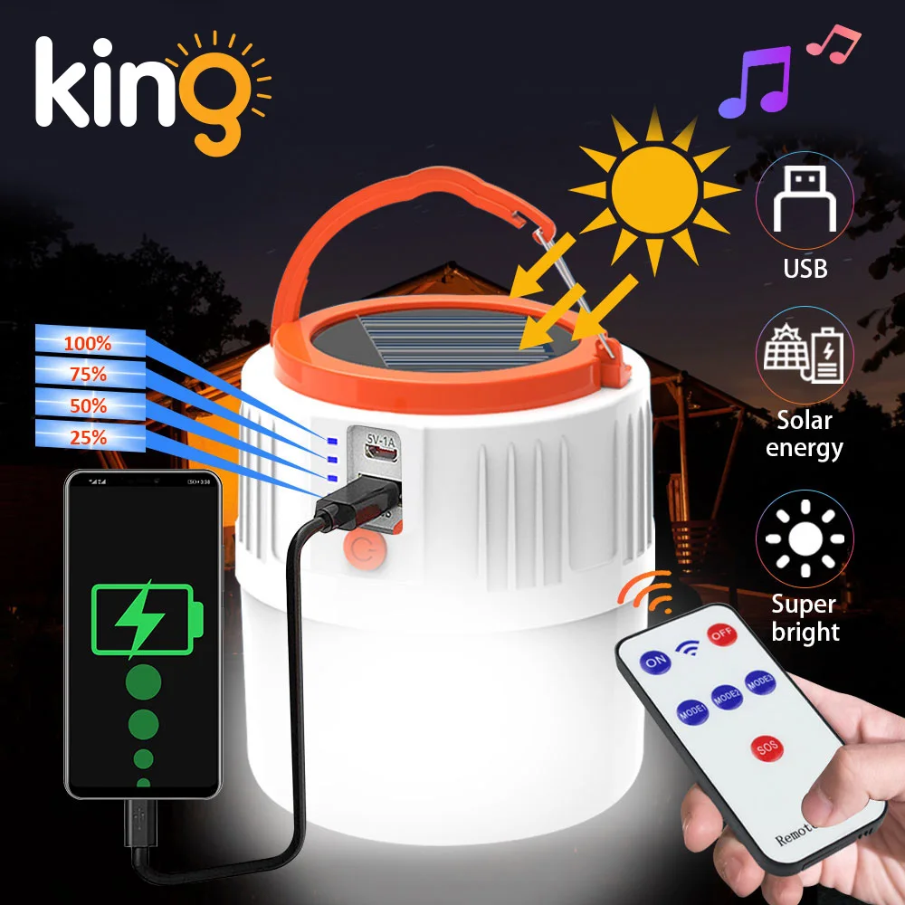 Bright Remote Control Solar LED Camping Lamp Rechargeable Light Bulb Tent Light 