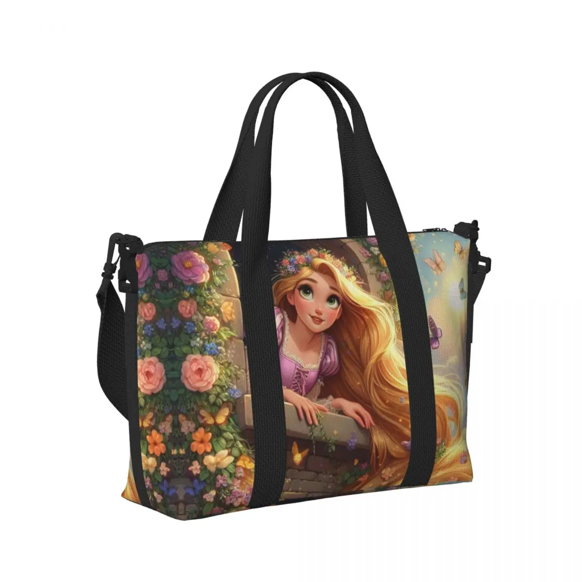 Custom Tangled Rapunzel Wallpaper Tote Bag for Women Large Capacity Gym Beach Travel Bags 3