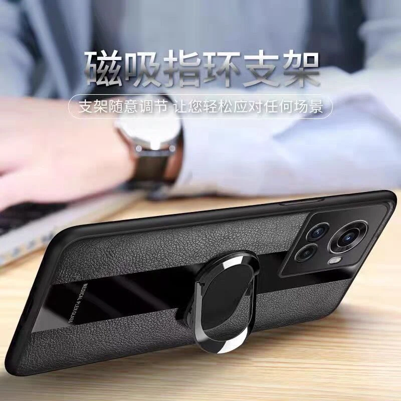 Stylish Luxury Leather Magnetic Holder Phone Cover with Camera Protection and Shockproof Bumper
