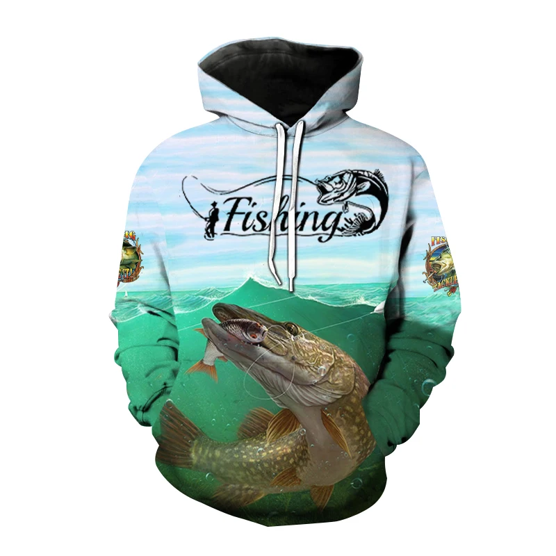thumbnail image 1 of Nueva sudadera con capucha con estampado 3D de pesca salvaje para hombres, sudadera para entusiastas de la caza de peces, sudaderas de talla grande para hombres y mujeres, 1 of 4