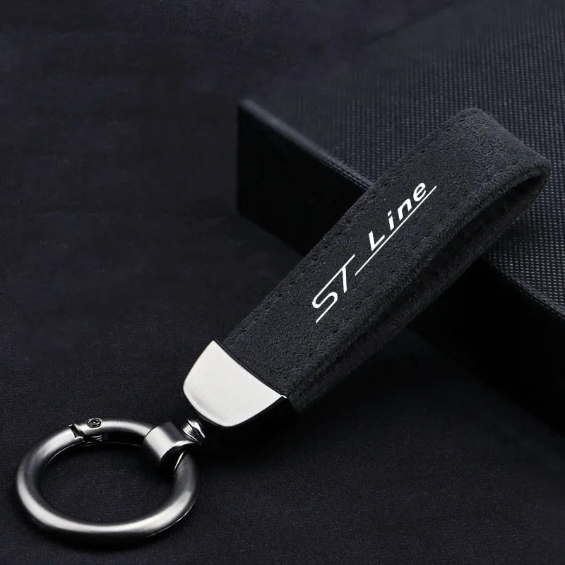 

Car Key Chain Rings Metal Leather Keychain Exquisite Anti-lost Universal Keyring For Ford ST Line Fiesta Focus Mondeo Edge Kuga