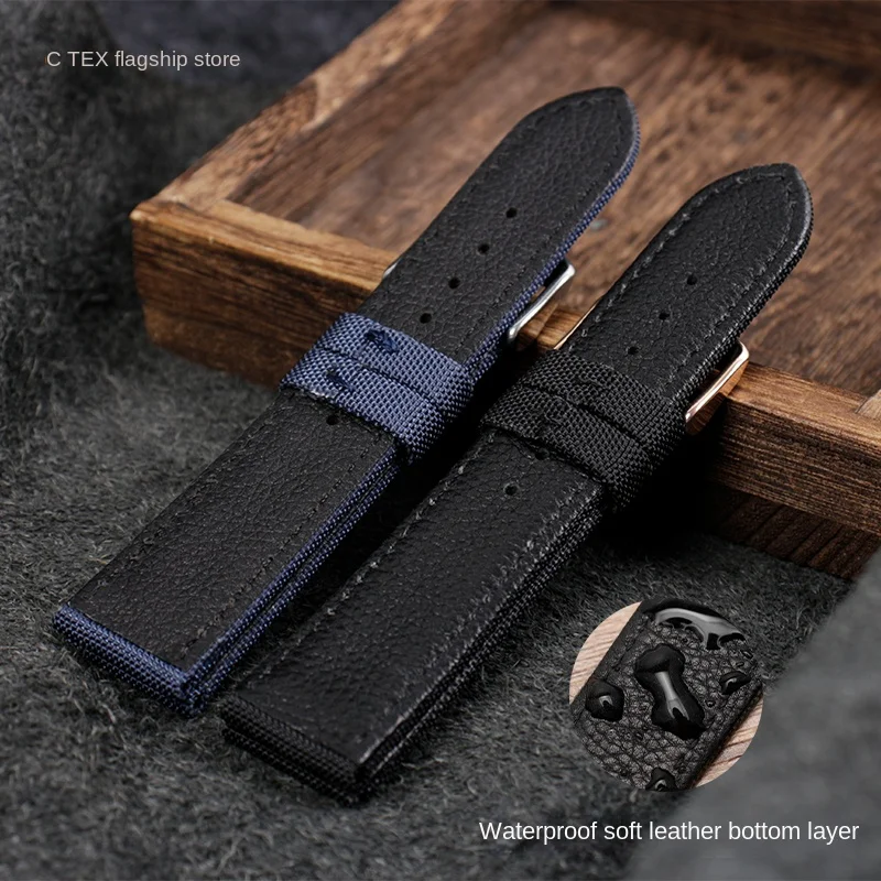 브라이틀링용 나일론 가죽 시계 스트랩, Seawolf Blackbird Avenger Tudor Black Shield 캔버스 시계 밴드, 남성용 팔찌, 20mm, 22mm, 24mm