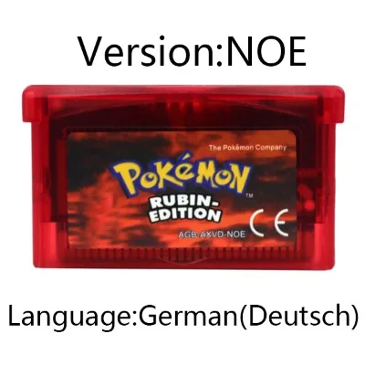 Gba spiel kassette 32-bit videospiel konsolen karte pokemon smaragd-feuer rote rubin-deutsch glänzendes etikett für gba nds