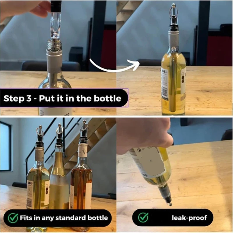 Wine Chiller Stick, Wine Cooling Stick, Cooling 3-In-1 Stainless Steel Cooler Stick With Nozzle