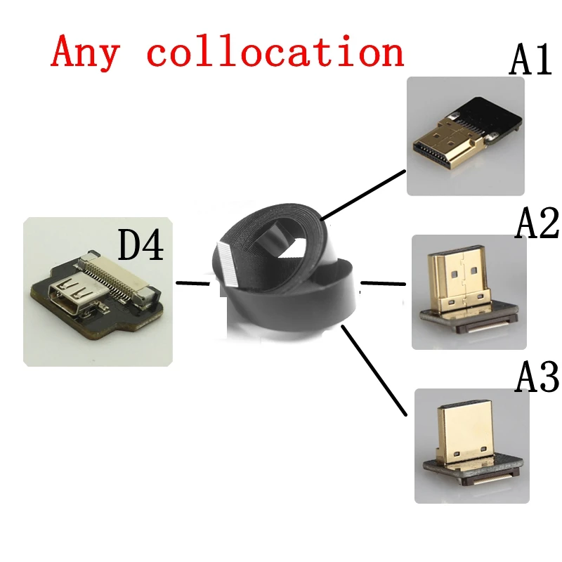 HDMI Cable Ribbon Flat FPV HDMI-Compatible Flexible Cable Raspberry Pi 4 Micro HD To HD/Mini-Compatible Female 90 Degree FFC 20p