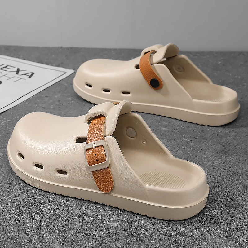Summer Shoes for Men Lightweight EVA Sandals Solid Color Fashion Slippers for Men Anti-skid Soft Garden Clogs with Buckle Strap