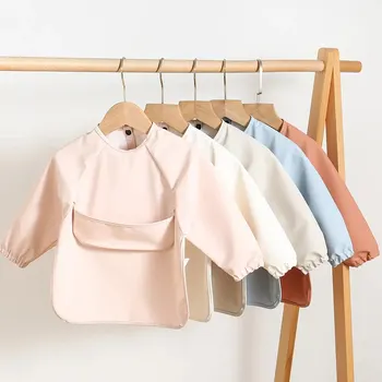 1pcs Solid Color Painting Smock Baby's Soft Waterproof Long Sleeve Art Smock Feeding Bib Apron for Kids Accessories 1