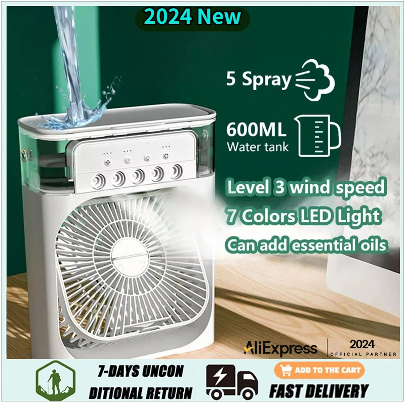

Portable 3 In 1 Fan Household Small quiet Air Cooler 7 color LED Night Lights spray fan Air Adjustment Fans charging fan Home