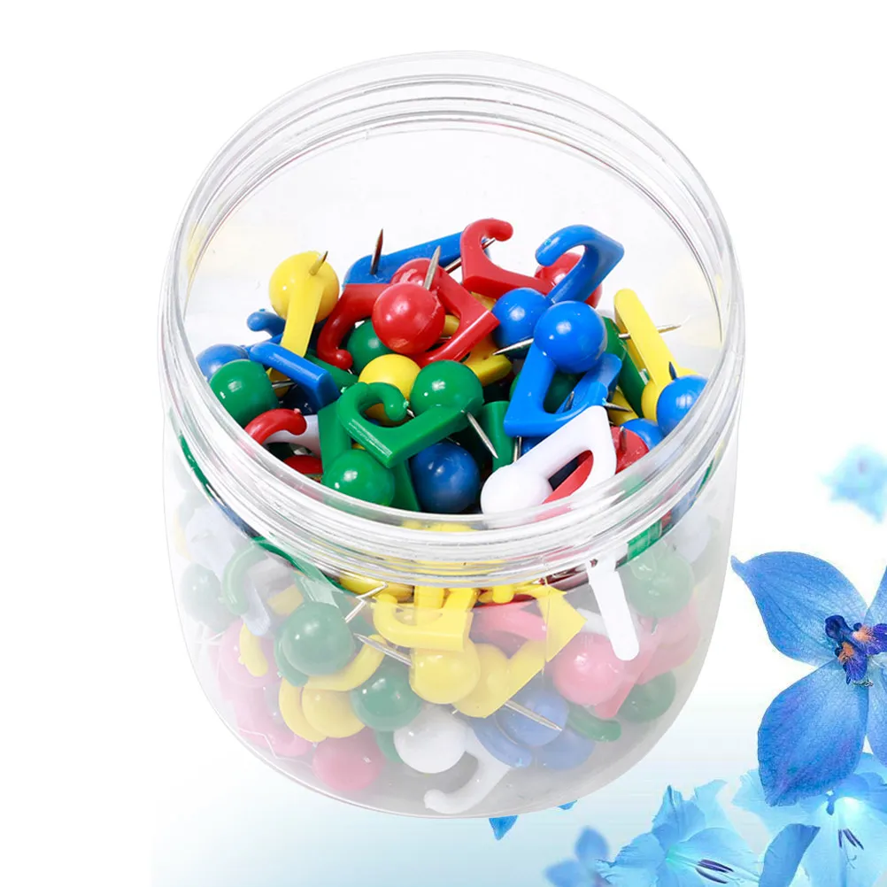 100개 다채로운 플라스틱 푸시핀 (스틸 팁 포함) 사진 벽 장, 소파 쿠션 고정용, 의류 위치 지정용