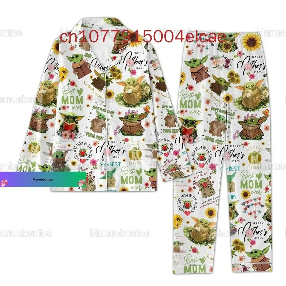 Baby Yoda Christmas Long Sleeve Pajamas Two-piece Set Men's and Women's Pajamas Women's Cartoon Pajamas Pants Set 4