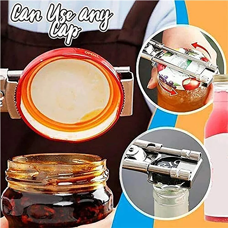 2× ADJUSTABLE MULTIFUNCTIONAL STAINLESS STEEL CAN OPENER JAR LID GRIPPER  KITCHEN