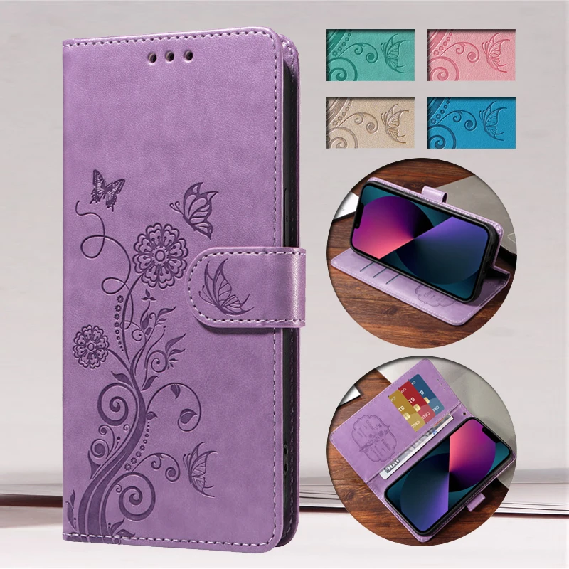 Elegant Flip Cover Leather Phone Case with Wallet and Fringed Iris Design