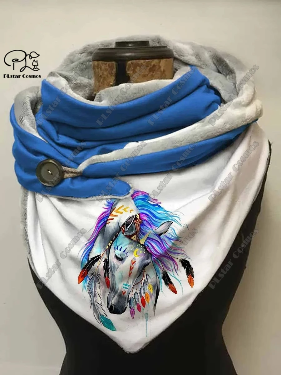 3D printing new animal series retro tribal horse unicorn pattern women's warm shawl spring and winter small triangle scarf