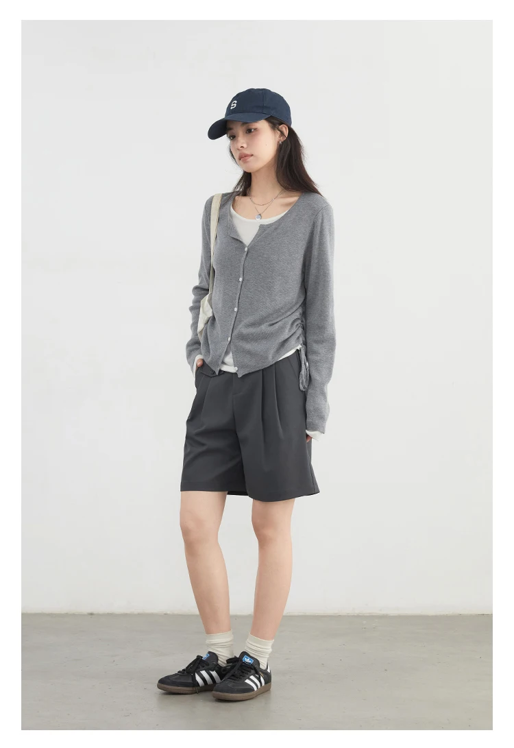 CHIC VEN New Korean Women Sweaters Slim Pullover Design Female Top O Neck Drawstring Waist Knitted Jumpers Spring Summer 2025