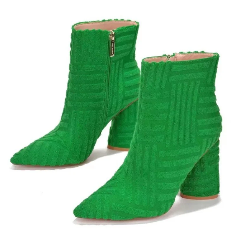 2022DesignWomensBootsAutumnLadiesAnkleBootsGreenPointedToe