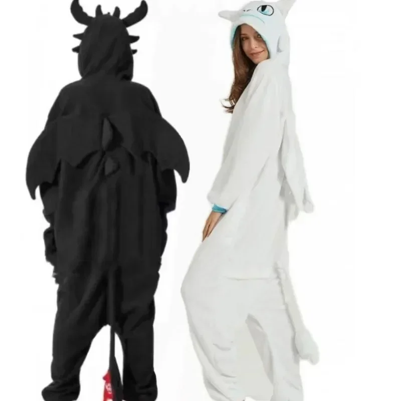Flannel Cartoon Conjoined Animal Pajamas Tamed Dragon White Dragon Thickened Home Clothes Stitch Pajama Adult Costume Cosplay,women jumpsuit kigurumi pajamas onesies cosplay pajamas onesies flannel pajamas onesies