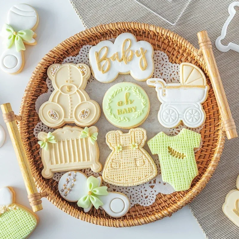 Acrylic Baby Birthday Cookie Press Stamp Baby Shower Embossed Mold Fondant Pastry Sugar Craft Fondant Cookie Cutter Baking Mould