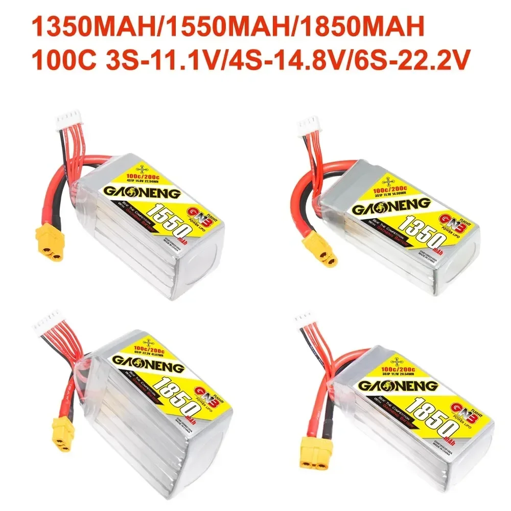 

1350mAh/1550mAh/1850mAh 2S/7.4V/3S-11.1V/4S-14.8V/6S-22.2V 100C GNB Lipo Battery With XT60 Plug For FPV Drone RC Helicopter