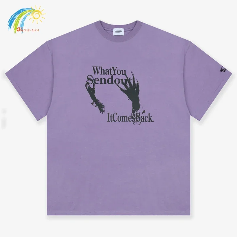 

Футболка с надписью GRAILZ для мужчин и женщин, Топ оверсайз из 100% хлопка с бирками, с принтом рук, фиолетового, черного, белого цветов, уличная одежда