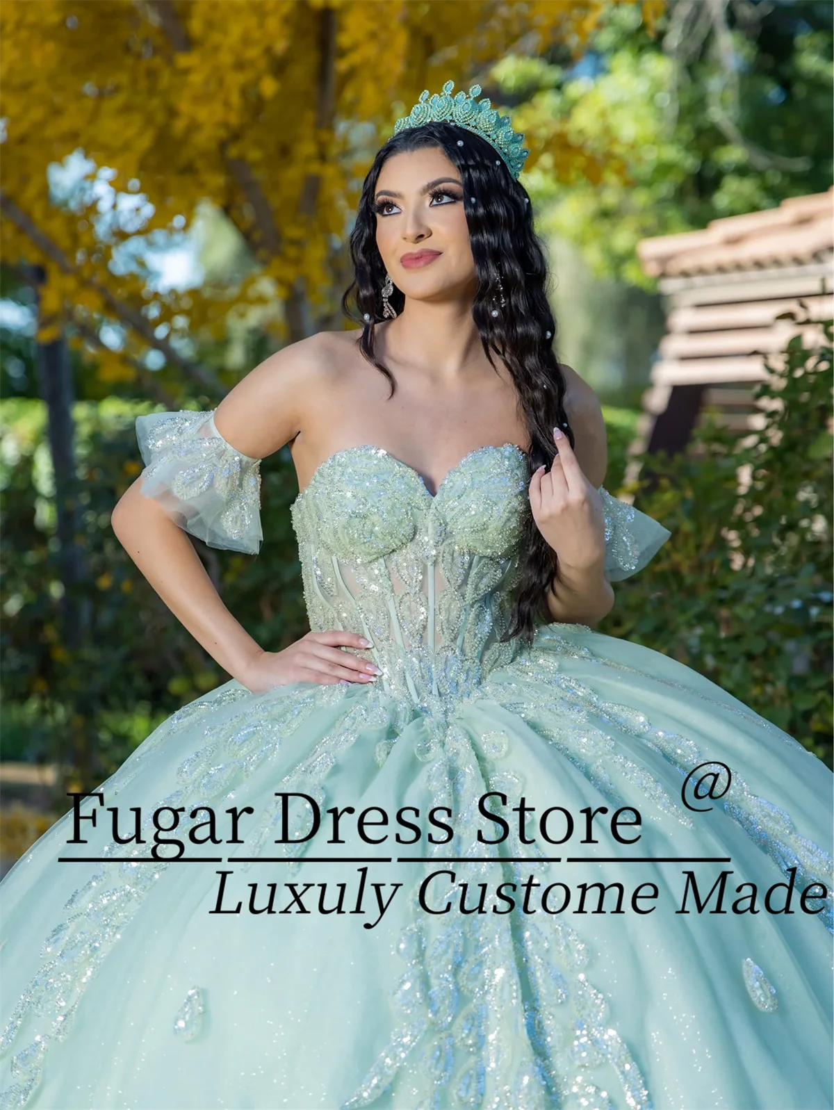 French Lilac Quinceanera Dresses off shoulder pleated sleeves Long strapless sequined applique tight corset платье для девочки