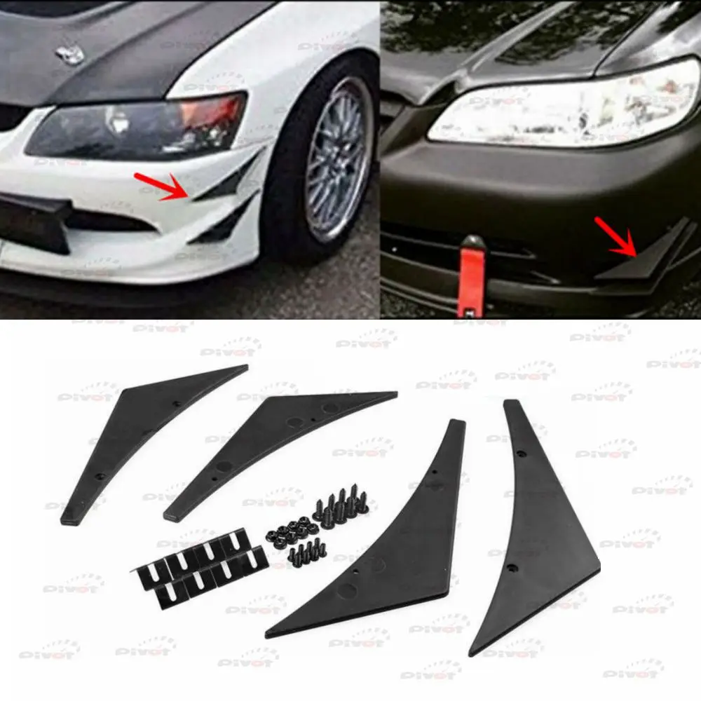 4x Universal Spoiler Canards Valence Chin Fit For Front Bumper Lip Splitter Fins Body TK-FD001