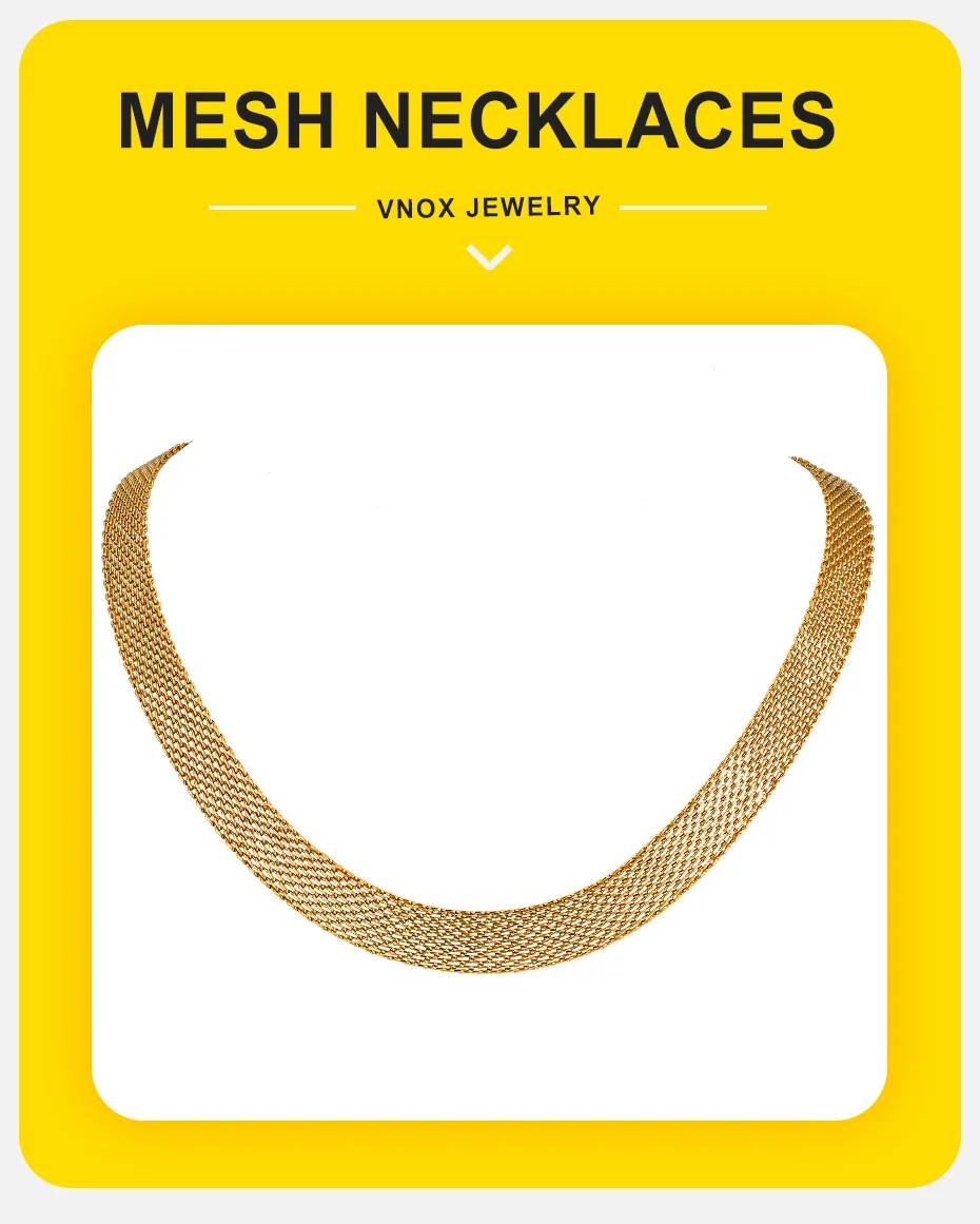 Vnox Chic Damen-Mesh-Band-Halsketten, 8,2 mm Breite, geflochtener Edelstahl-Gliederkettenkragen, Schmuck – Detail 2