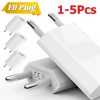 1-5Pcs Universal EU Plug Travel Mini USB Wall Charger 5V/1A Power Adapter Mobile Phone Charging for Samsung iPhone Xiaomi Huawei 1