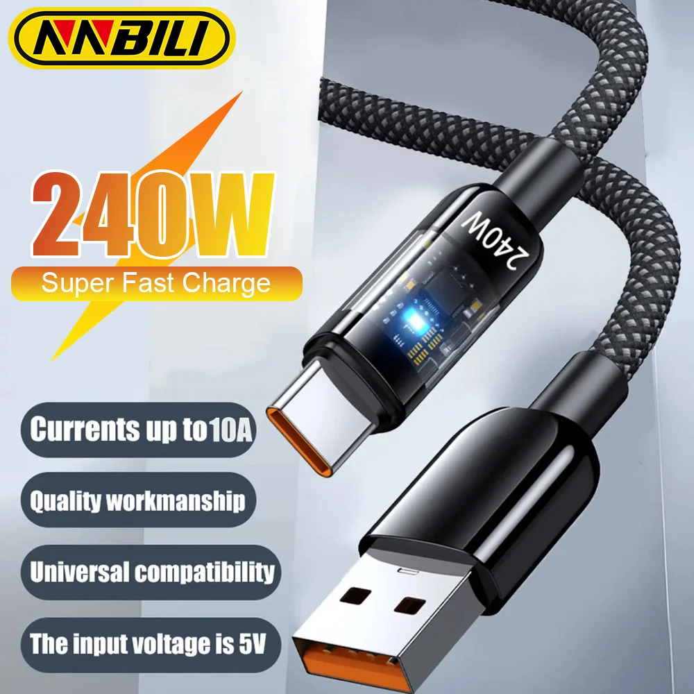 Super Fast Charging 240W USB Type C Cable with LED Indicator