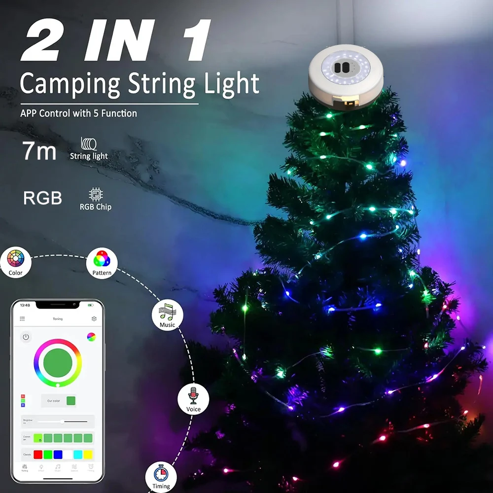 Bande Lumineuse LED de Camping, Lanternes Portables, Rechargeables, Étanches, Décoration de Tente, Rangement, 20m de Long  39