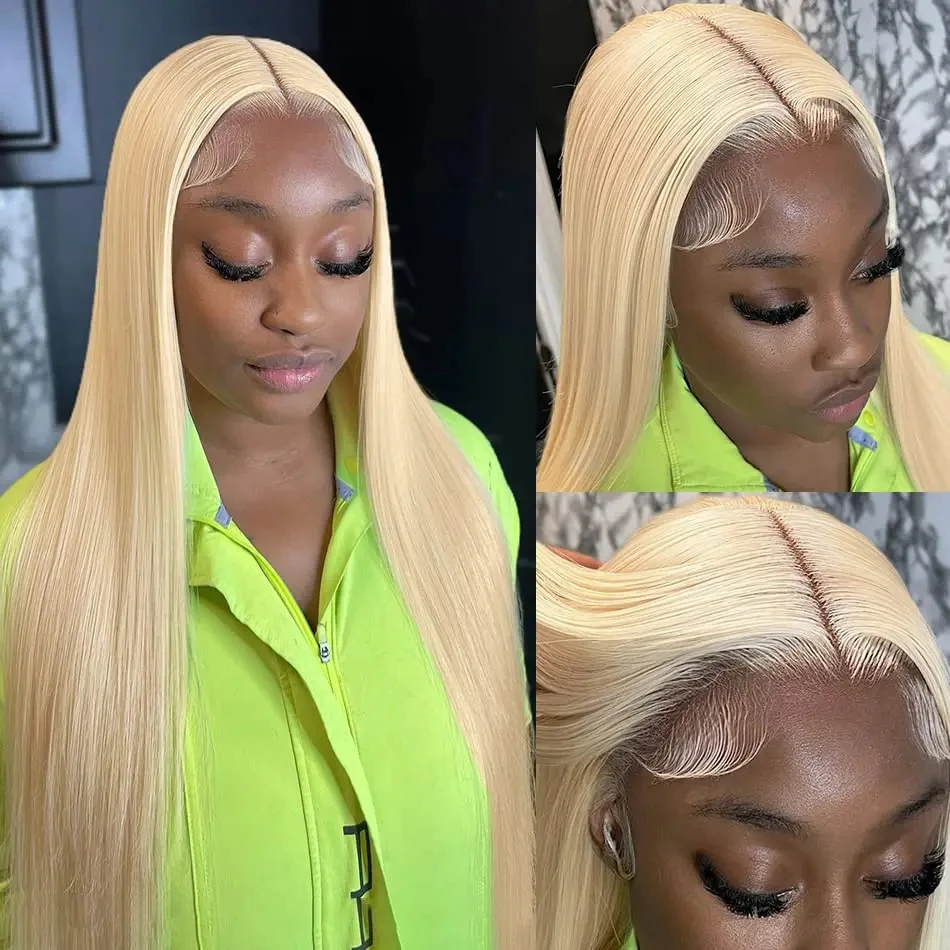 613 Blond Lace Frontal Wig Human Hair Straight 180% Density 13x6 HD Transparent Lace Front Wigs Lace Frontal Wig For Women 13x4