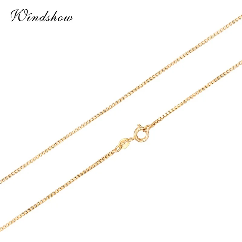 35cm-70cm 1mm Brass Yellow Gold Color Box Chain Necklace Cuban Necklaces Fashion Necklace Metal Necklace Sterling Chain Necklace Women Men Boy Girls Jewelry