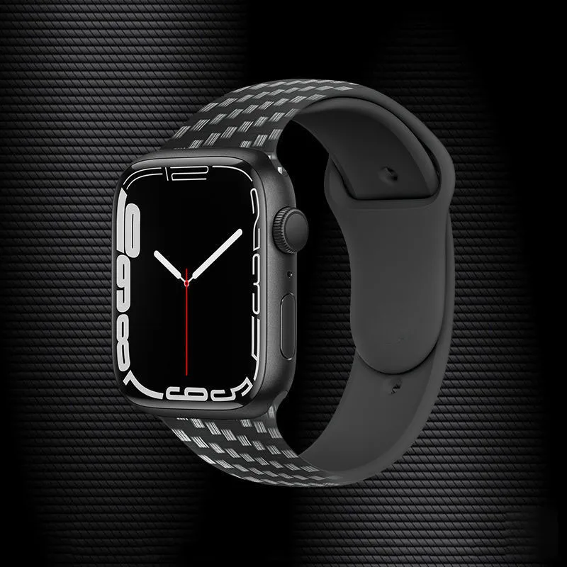 Silicone Strap For Apple Watch Band SE 7 6 5 Strap 44mm 42mm 45mm 41mm 38mm carbon fiber Wristband Silicone Bracelet