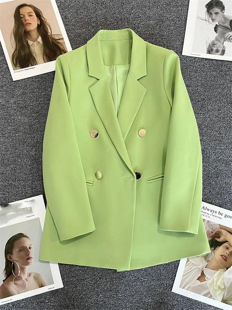 

Women Blazers Green Jackets 2023 Spring Summer Fashion Office Ladies Elegant Coats Casual Double Breasted Outerwear Coats