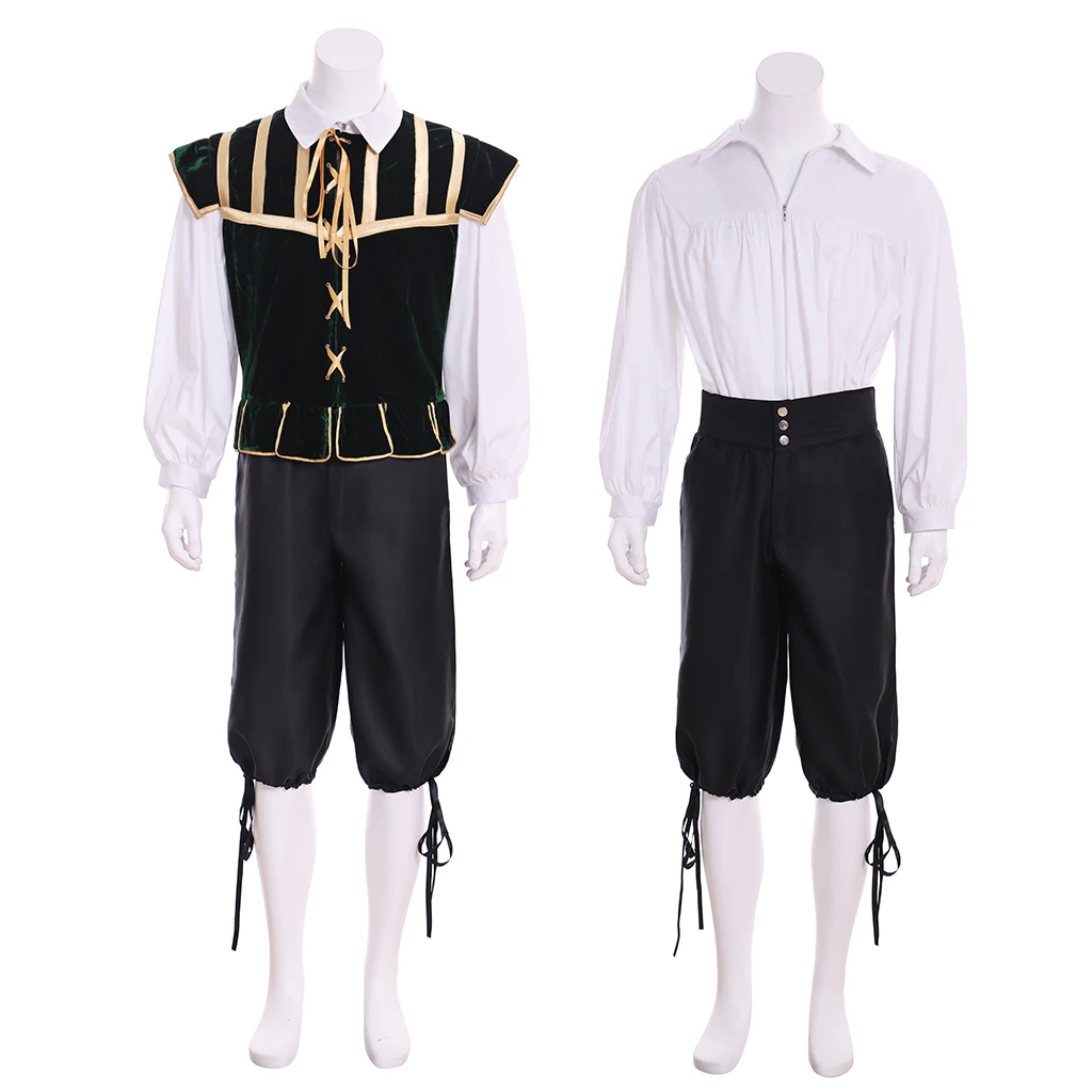 

Men's Medieval Tudor Elizabethan Fancy Top Vest Pants Suit Renaissance Victorian Court Royal King Prince Uniform Outfits