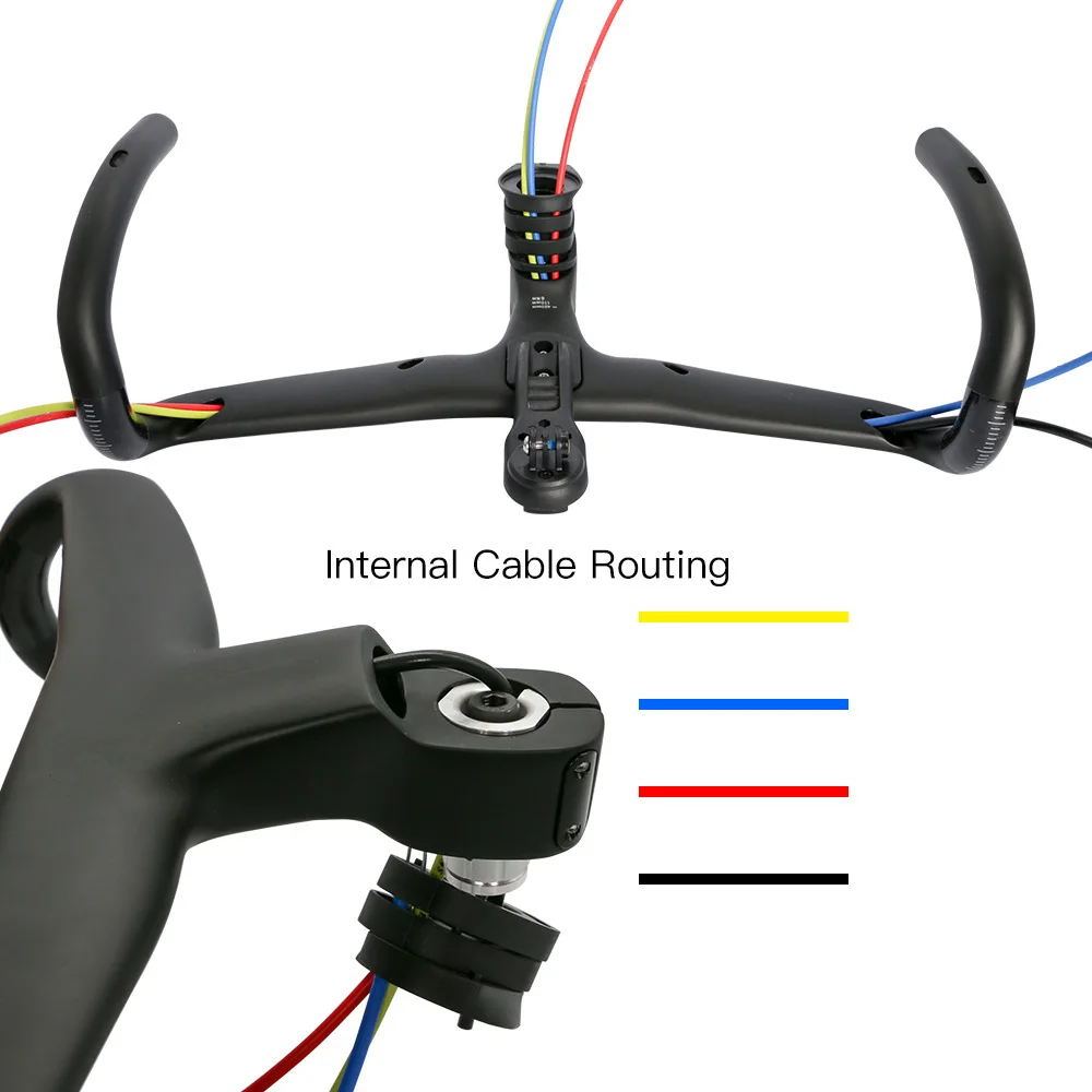 Integrated Road Handlebar with Computer Mount, Carbon Fiber Road Bicycle, 1:1 Full Internal Routing Cable