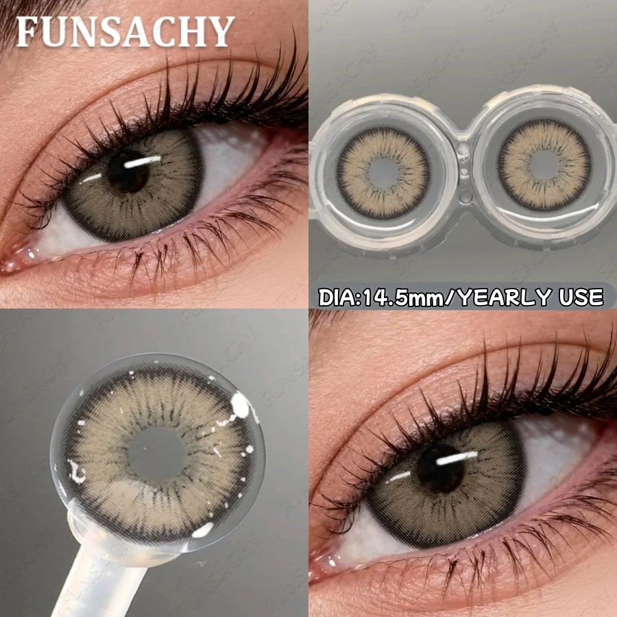 Colored Natural Brown Eye Contacts - Gray Fashion Korean Lens for Big Eyes, Cosmetic Yearly Lenses (1 Pair)