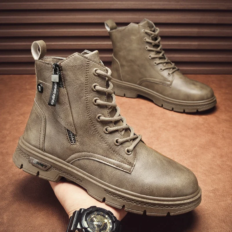 

2023 Men Ankle Boots Biker Boot High Top Thick Bottom Outdoor Recommended Wear-resistant Water Proof All-match England Style
