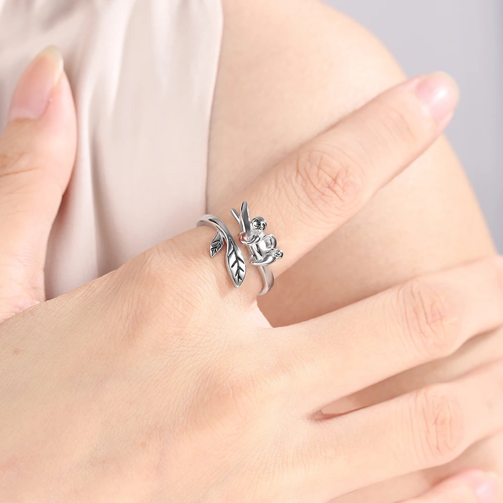 925 Sterling Silver Sloth I Love You Forever Adjustable Open