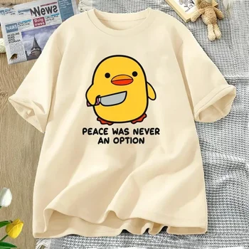 Peace Was Never An Option Cute Animal Tshirt Funny Goose Graphic T Shirts Summer Casual Short Sleeve Tops Women Clothing 1