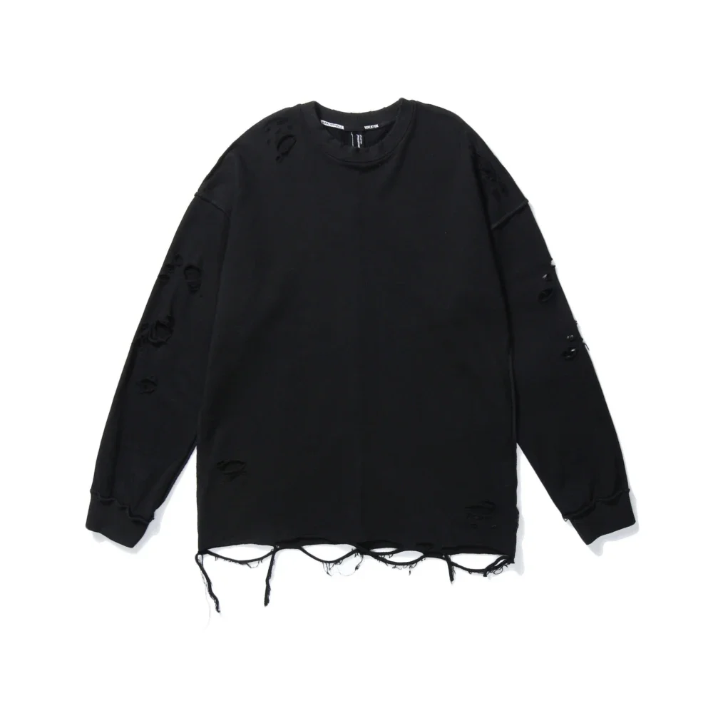 Camisolas rasgadas de manga comprida para homens e mulheres, pulôveres de ombro, streetwear com buracos rasgados, roupas grunge, sloth tops, primavera