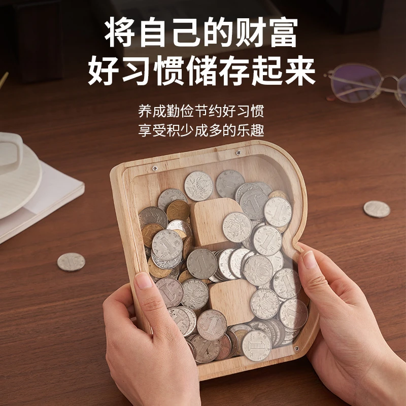 Twenty-six Letter Piggy Bank Wooden Coin Money Saving Box Jar Coins Storage Box Desktop Ornament Home Decor Crafts Xmas Gift