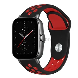 Silicone Sport Watch Band Replacement - Adjustable Strap for Smartwatches (20mm/22mm) (16 black red)