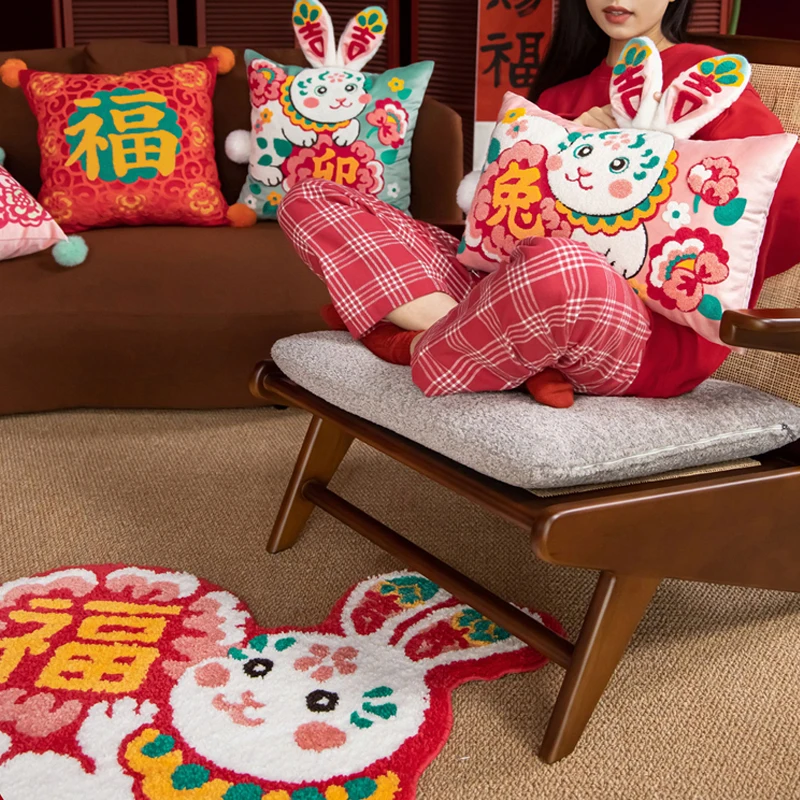 

Милый домашний ковер, домашний дверной коврик, нескользящий симпатичный коврик для ванной комнаты, впитывающий маленький ковер для двери в спальню с китайским годом кролика