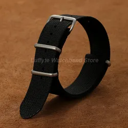 Ribbed Nylon Watch Strap - Durable Military - Style Band Bracelet - 22mm (Black)