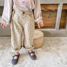 

Children spring floral harem pants cute girls loose casual straight trousers 1-6Y