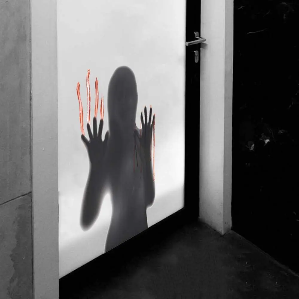 

Vivid Adhesive Female Ghost Waterproof Bloody Handprint Horror Sticker Window Clings Wall Sticker Halloween Decoration