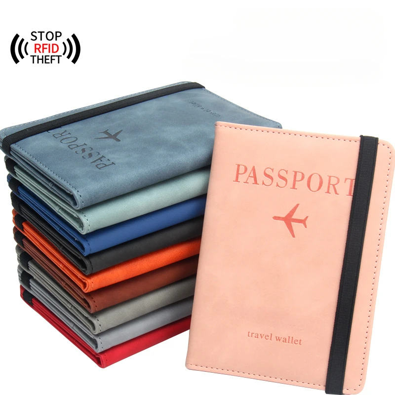 

RFID Passport Holder Plane Ticket Organizer Passport Cover Case PU Leather Passport Protector Case Sleeve with Credit Card Slot